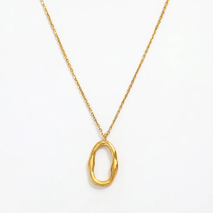 Fenny  Wholesale 18K PVD Plated Waterproof Trendy Simple Irregular Oval Pendant Sweater Chain Stainless Steel Necklace for Women