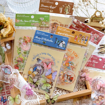 31 Pieces/Pack Pet Sticker Package Time Collage Series Light Retro Figure Butterfly DIY Journal Material Stickers 6 Models
