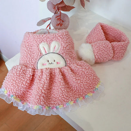Dog Dress Scarf Cute Party Dress up Costumes Winter Keep Warm Pet Clothes Girl Polar Fleece Dog Dresses