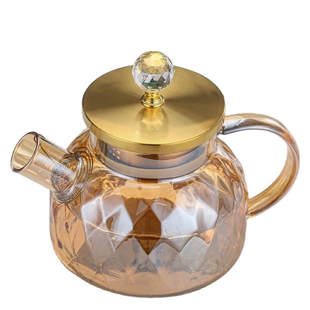 Hot Selling Diamond High Borosilicate Glass Tea Pots Kettles Pitcher Jug Set Lid for Hot-Cold Water Homemade Juice Tea Kettles