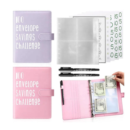 Wholesale 100 Envelopes Challenge Binder A5 Money Saving Challenge Budget Binder Book with Cash Envelopes for Budgeting Planner