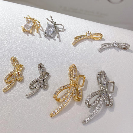 Luxury Nail Charms Bow Nail Jewelry Gold Silver Zircon Jewelry 3d Nail Art for Beauty Salon