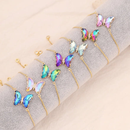 18k Gold Plated Clear Multicolor Zircon Butterfly Bracelet Adjustable Bracelet Slider Clasp Brass Light Luxury Bracelet Gift Mum