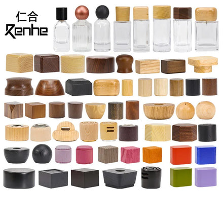 Wholesale Wooden Perfume Caps Custom Logo Round Square Perfume Spray Bottles With Wood Caps Screw Cap