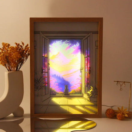 Light Art Frame Novelty LED Light and Shadow Painting Frame beside Lamp