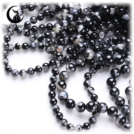 Zhe Ying 6/8/10mm Black Tourmaline with Quartz Beads Black Tourmaline Stone Beads