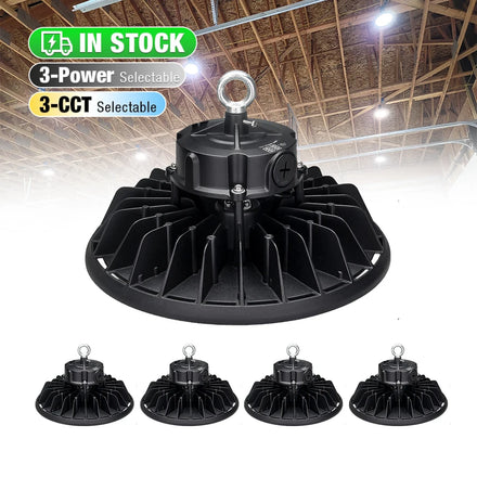 4000K 5000K UFO High Bay Light 200W 150W 100W Power Selectable ETL DLC Listed Industrial Warehouse IP65 5-Year Warranty