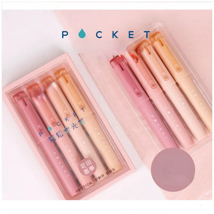New Short Pocket Highlighter Pen Creative Handbook Mark Colored Pen Student Signature Pen Set 4 Pieces