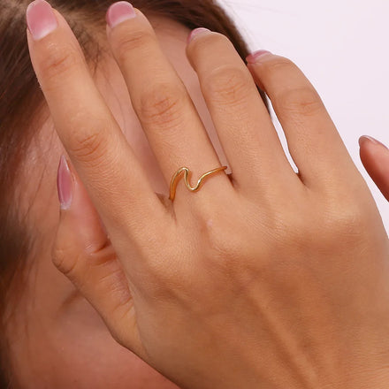 Minimalist Water Wave Stacking Ring Tarnish Free Jewelry Stainless Steel Statement Rings for Women