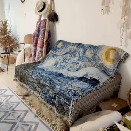 Custom Designer Personalized Cotton Polyester Jacquard Tapestry Woven Throw Tassel Blankets With Design