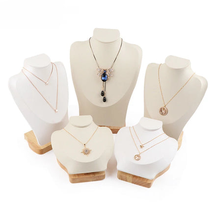 Solid Wooden PU Leather Luxury Customizable Portrait Mannequin Jewelry Display Stand Window Counter Necklace Display Props