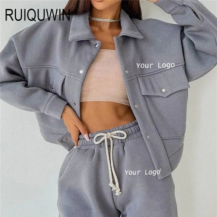 RUIQUWIN OEM Women Casual Fall Winter 2 Piece Set Clothing Custom Crop Tops High Waisted Sport Pants Set