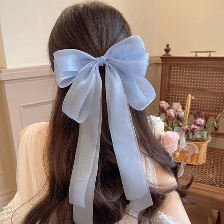 New Fashion Bowknot Hair Barrettes Organza Hair Pin Metal Spring Clip Large Bow Ribbon Hair Accessories for Women