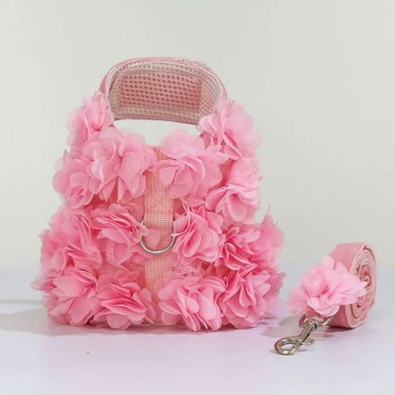 Luxury Floral Polyester Nylon Pet Harness Soft Adjustable Breathable Mesh Padded Puppy Safety Vest Lace No Pull Dogs Leash All