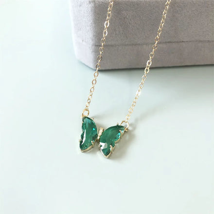 Summer Spring Women butterfly Necklaces 12 Colors Alloy Gold Plated Promotion Crystal Stone butterfly Necklaces