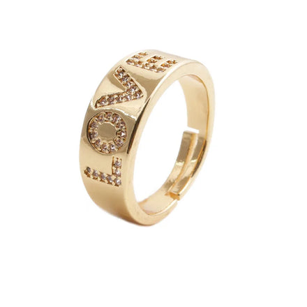 MIENTER New Fashion Zircon Letter Ring Jewelry Luxury Copper Alloy Open Adjustable Mom love Mama Rings