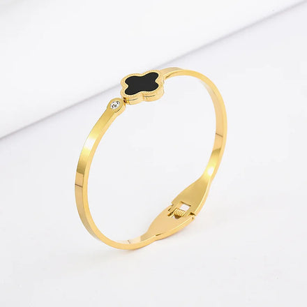 Four Leaf Clover Bracelet 18K Gold Plated Stainless Steel Zircon Clover Bangle Bracelet