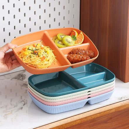 3 Compartments Wheat Straw Eating Healthy Divided Plate Lightweight Microwave Safe