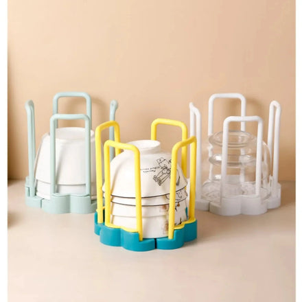 Kitchen Storage Rack Retractable Desktop Bowl Holder Plastic Dish Plate Drain Shelf Cabinet