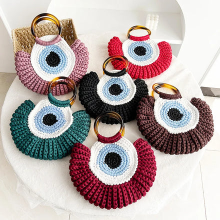 Evil Eye Crocheting Tote Bags Custom Handmade Knitted Tshirt Yarn Crochet Purses and Handbags
