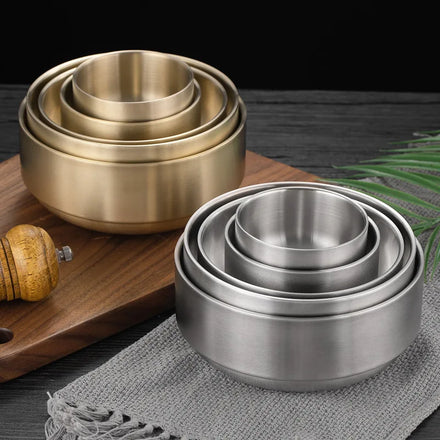Restaurant Eco-Friendly Plant Stainless Steel SUS304 Double Wall Minimalist Gold Plated Noodle Plate Rice Bowl Dinnerware