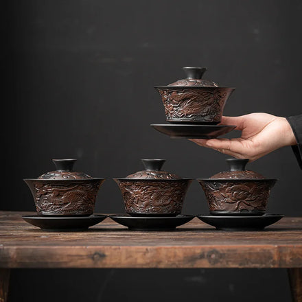 Purple Pottery Gaiwan Cup Retro Large Household Purple Sand Hand Brew Tea Bowl Porcelain Kung Fu Tea Set