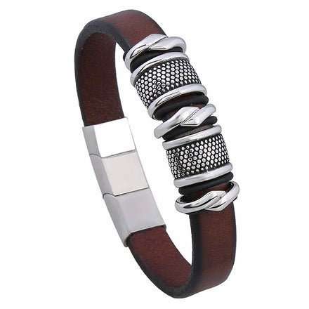 New Fashion Stainless Steel Bangle Fashion Genuine Leather Bracelet Punk Rock Men Jewelry