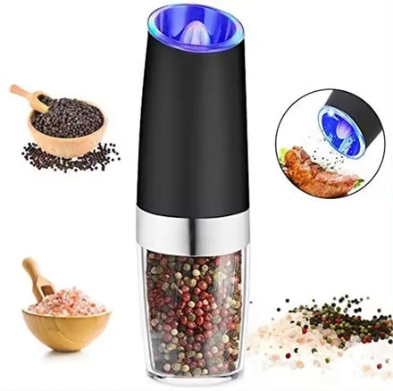 Novelties 2024 Gravity Battery Operated Manual Electric Pepper Mill Automatic Salt and Pepper Grinder Set with Blue LED Light