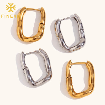 High End Tarnish Free Fashion Jewelry Stainless Steel 18K Gold Plated Irregular Melting Huggie Hoop Earrings