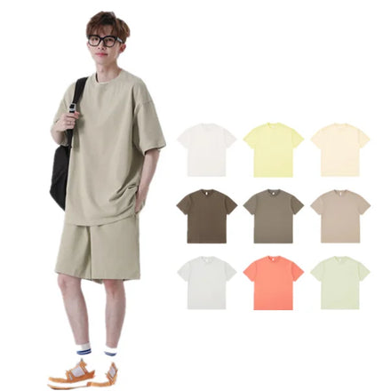 Wholesale 300gsm Heavy Cotton Round Neck Unisex T-shirt Custom Printed Logo Comfortable Soft Milled Cotton Blank Men's T-shirt