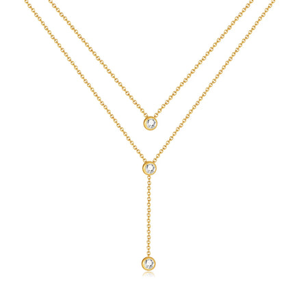 SC Trendy Delicate Double Layered Necklace Set Stylish Zircon Crystal Necklaces Elegant Stainless Steel Necklaces for Women
