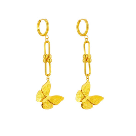 Fashion Gold Color Butterfly Stainless Steel Dangle Earrings for Women Long Tassel Earring Party Stainless Steel Jewelry Gift