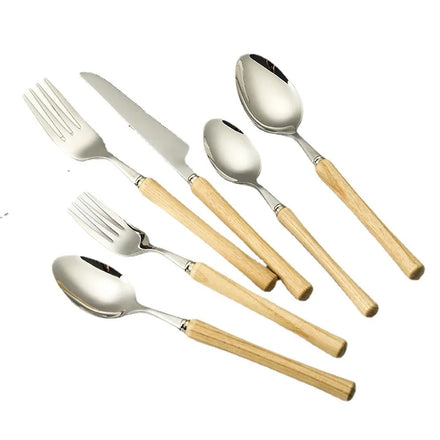 Noble Best-Selling Eco-Friendly Disposable Stainless Steel Cutlery Sets Small Waist Wooden Handle 304 Flatware Party Luxury