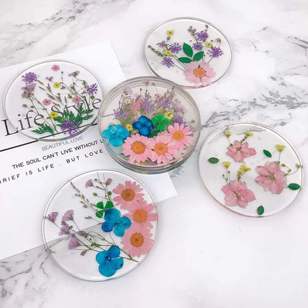 Colorful Floral Drink Coasters Reusable Kitchen Dining Cups With Epoxy Resin with Natural Flower Cup Mat