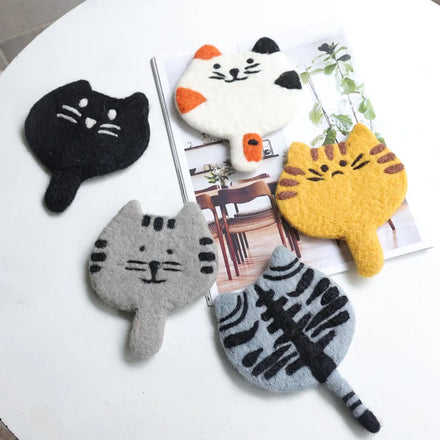 handmade Home Accessories tablemat Office Coffee Cup Table Desktop Cartoon cute kitty coasters wool felt