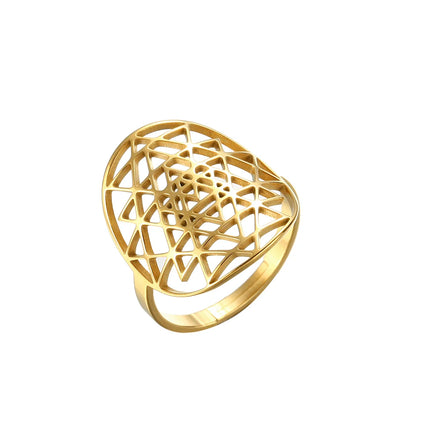 Indian Yoga Sri Yantra Meditation Ring Stainless Steel Gold Color Geometric Adjustable Finger Rings Jewelry Gift