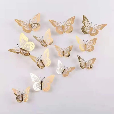 New Butterfly Set Wholesale 2025 New Hot Party Cupcake Decoration Gold Silver 12pcs Set Butterfly Cake Decoration