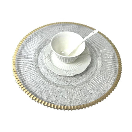Transparent Plastic Charger Plates With Gold Rim Disposable Decorative Dinner Under Plates for Wedding Banquet Party Table Decor