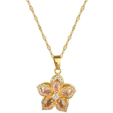 2024 New Fashion Stainless Steel Necklace Luxury Flower Gold Plated Zircon Rotating Women Chain Necklace Jewelry