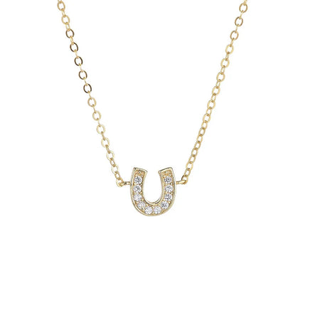 Fashion Jewelry 925 Sterling Silver Necklaces U Shaped Horseshoe Diamond Gold Plated Necklaces for Women