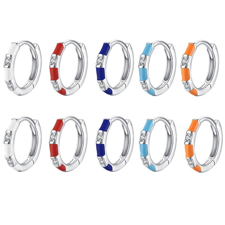 New Arrival Summer Jewelry Earrings 925 Sterling Silver Cubic Zirconia Colorful Enamel Hoop Earrings