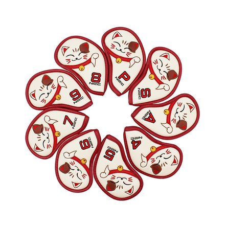 9Pcs Golf Iron Covers Set Cute Cat Design PU Leather Waterproof Club Headcovers for Irons Golf Club Protector Accessories