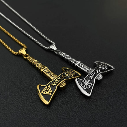 Popular Nordic Design Amulet Axe Pendant Necklace 18K Gold Plated Stainless Steel Men Necklace Necklace With Hatchet Pendant