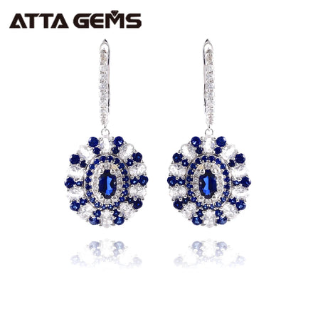 2026 Luxury Design Blue Sapphire Round Cutting Oval Shape 925 Sterling Silver Jewelry Earrings Charm Gift for Women
