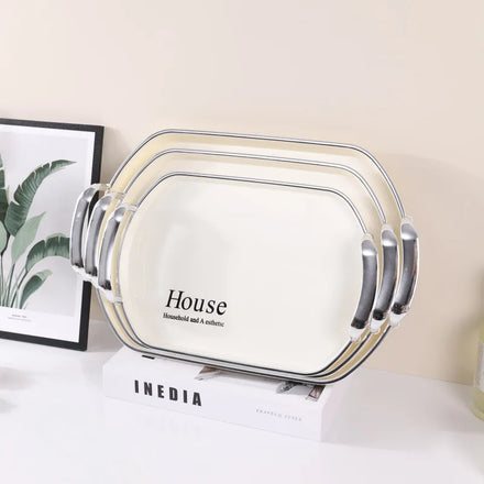 3-piece Set Fruit Plate Dish Double Ear Afternoon Tea and Nut Party Tray Plastic Storage Plate Multifunctional Household Tray
