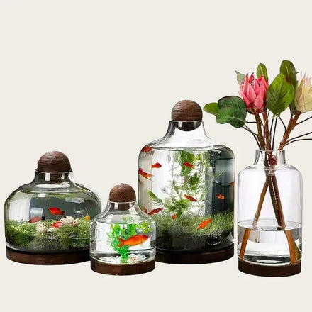 DIY Round Tabletop Modern Simplicity Forest Planter Glass Terrarium with Wood Wedding Transparent Glass Vase