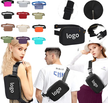 DICHOS Unisex Nylon Waterproof Fanny Pack Durable Outdoor Sports Waist Bag Logo Pattern for Running Cross-Body Lulu Bag for Men