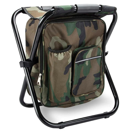 Portable Camouflage Folding Stool with Picnic Bag for Outdoor Activities for Climbing and Tours 10L Capacity