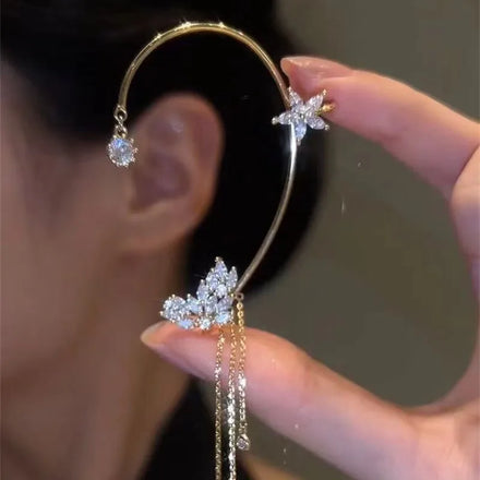 New Fashion Star Fringe Earrings Light Luxury Niche Design Sense No Piercing Hanging Earrings for Women
