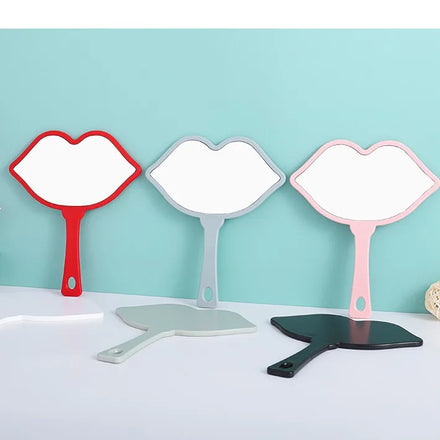 Luxury Handheld Makeup Mirror Lip Shaped Diamond Rhinestone Makeup Mirror SPA Salon Cosmetic Compact Mirrors for Women